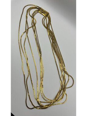 Multistrand Gold-Tone Necklace With Unique Geometric Clasp - Elegant Statement J